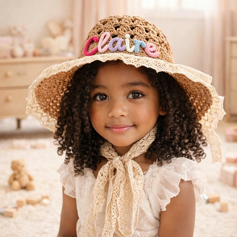Personalized Hand Embroidered Crochet Straw Sun Hat | CWBeach248