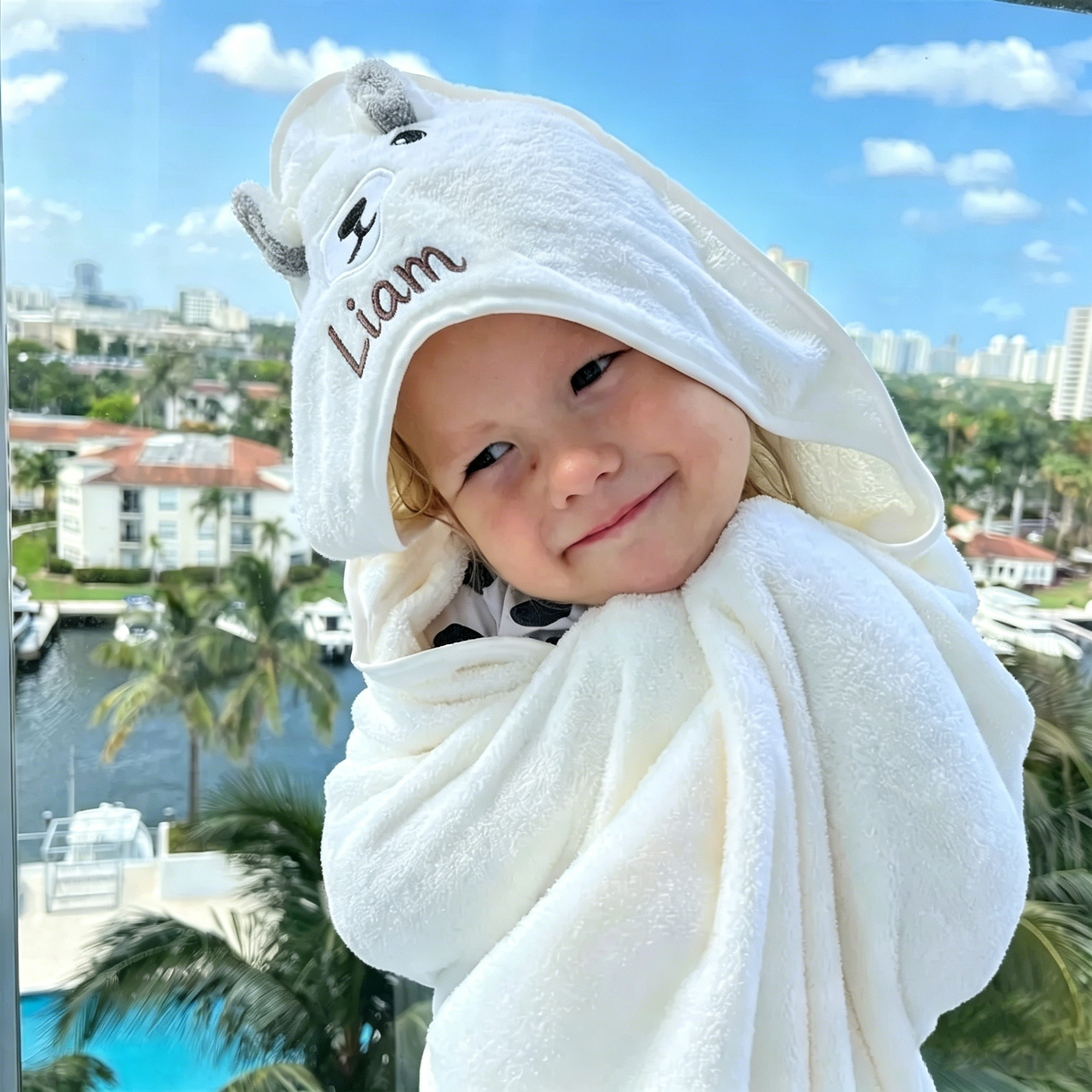 Personalized Embroidered Baby Animal Hooded Towel | CWBaby502