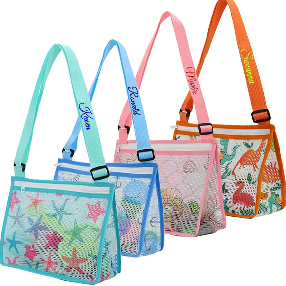 Personalized Embroidery Seashell Zipper Mesh Beach Bag | CWBeach112