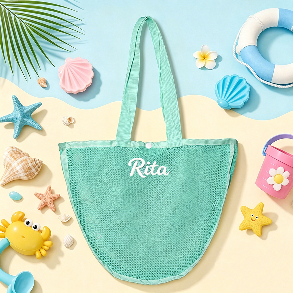 Personalized Embroidered Seashell Zipper Mesh Beach Bag | CWBeach249