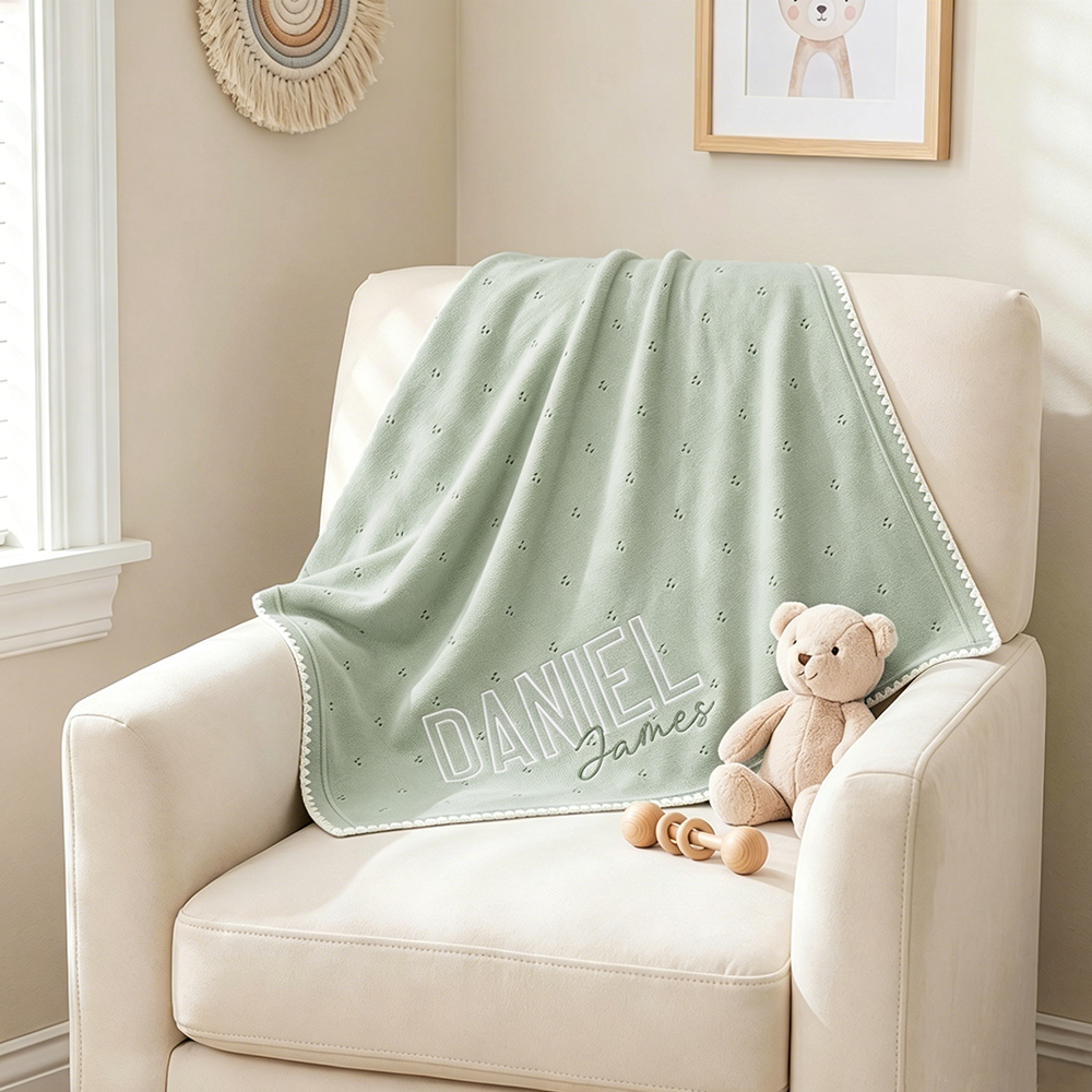 Personalized Embroidered Soft Pointelle Knit Baby Blanket | CWBaby504