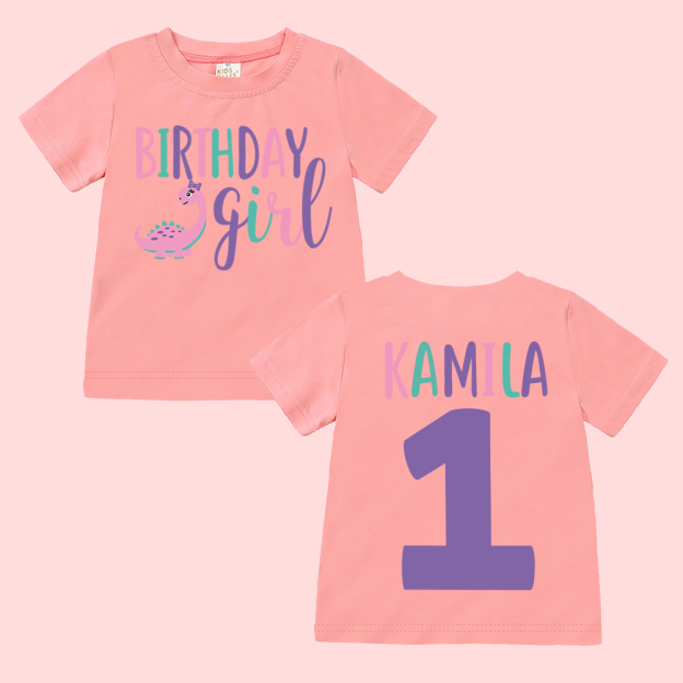 Personalized Cute Dinosaur Girl Birthday T-Shirt | inBirth17