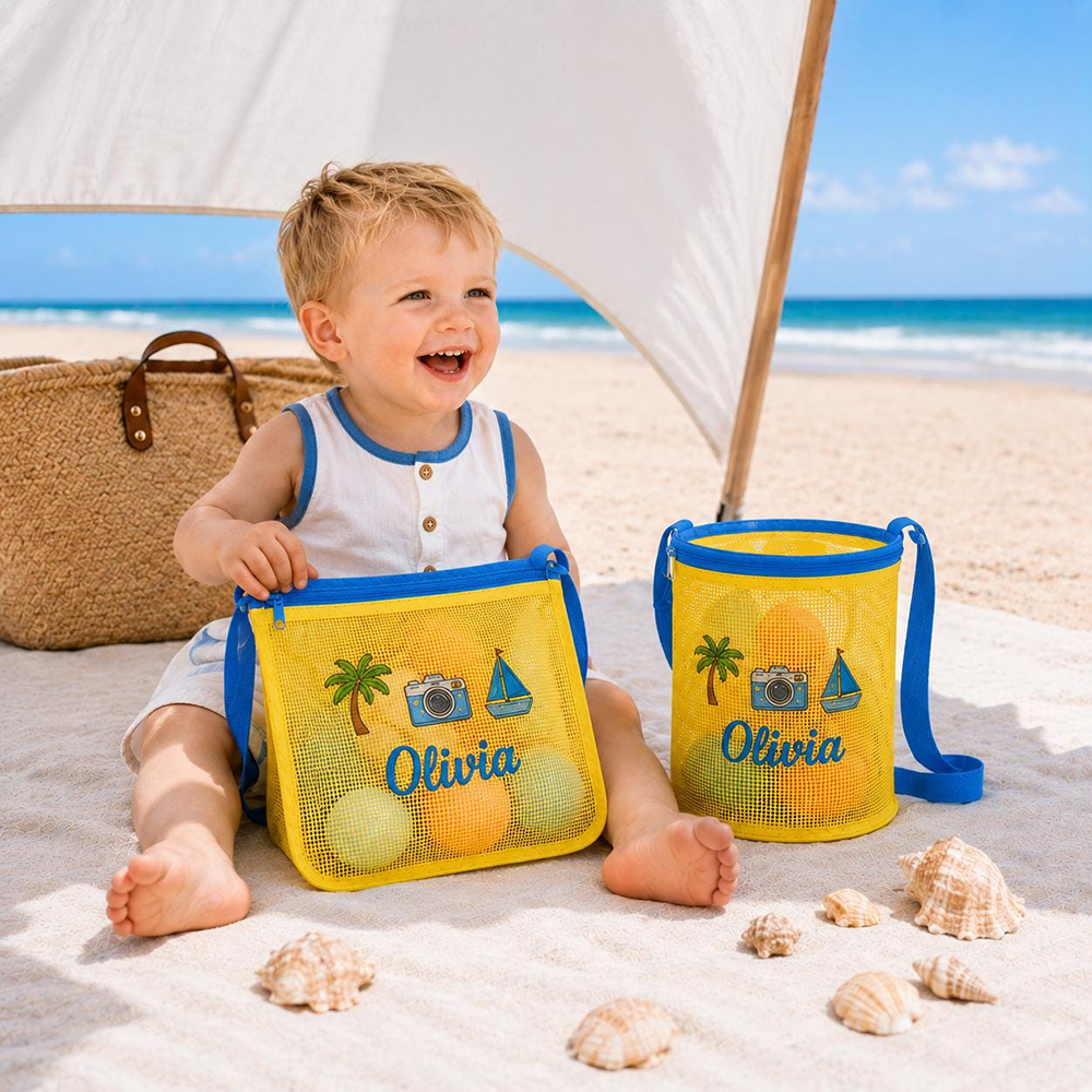 Personalized Embroidered Kids Mesh Beach Bag Set | CWBeach251