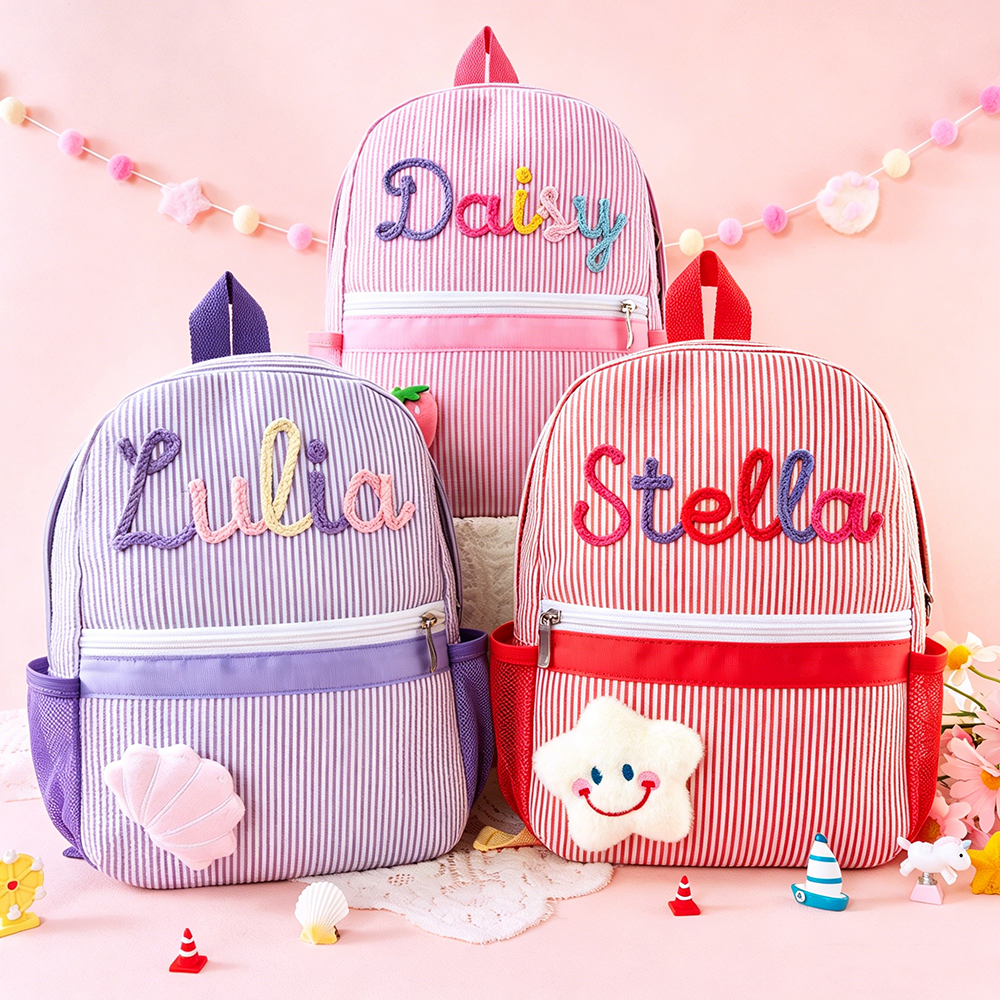 Personalized Kids Stripe Seersucker School Backpack | CWPack369