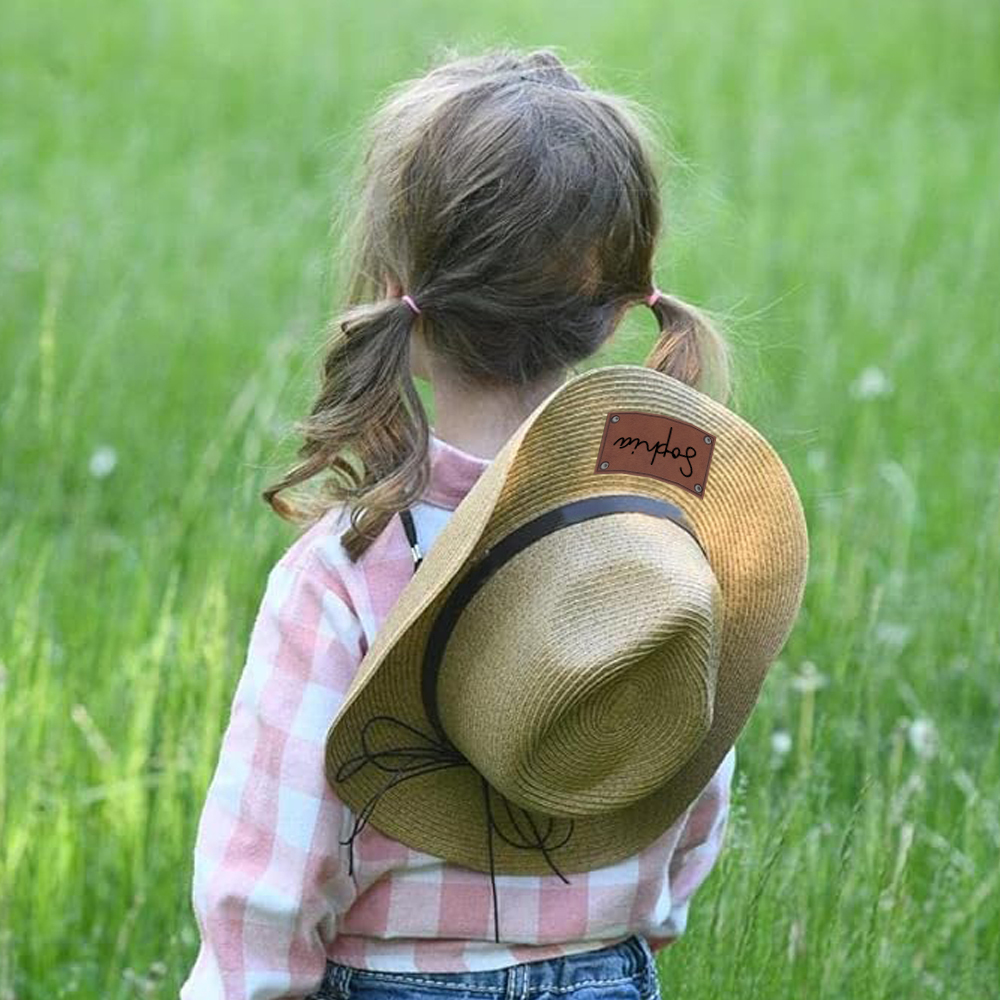 Personalized Leather Patch Cowboy Straw Hat | CWBeach106