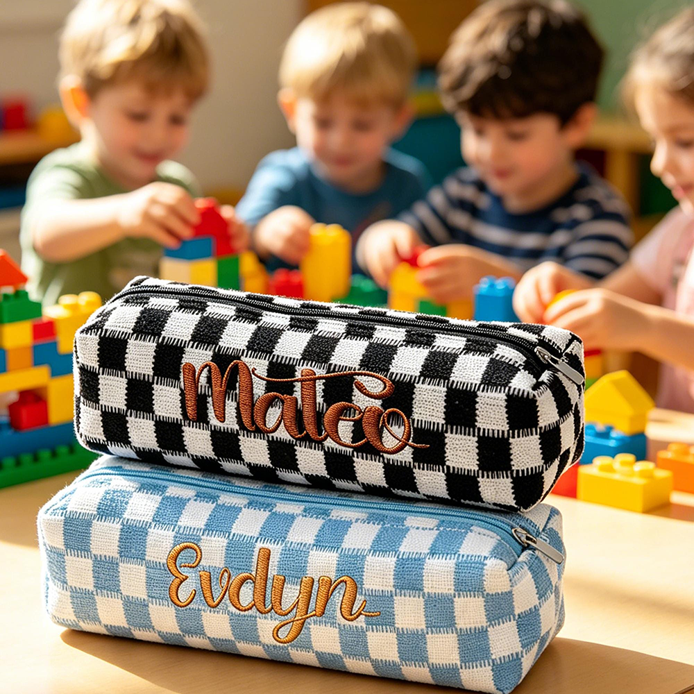 Personalized Embroidered Kids Colorful Gingham Pencil Case | CWPack372