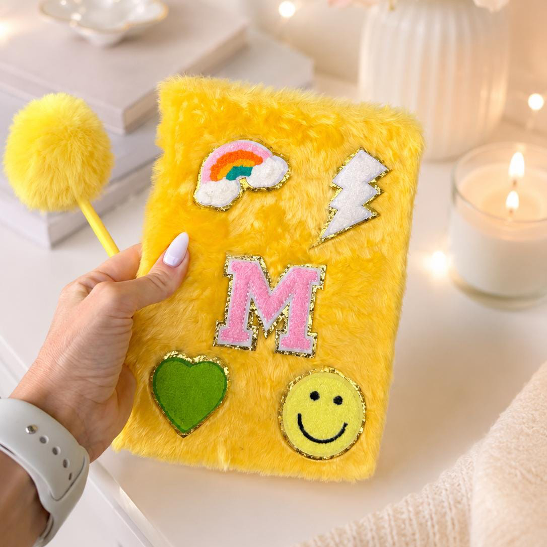 Personalized Handmade Chenille Patch Fluffy Notebook with Pom Pom Pen | CWGift75