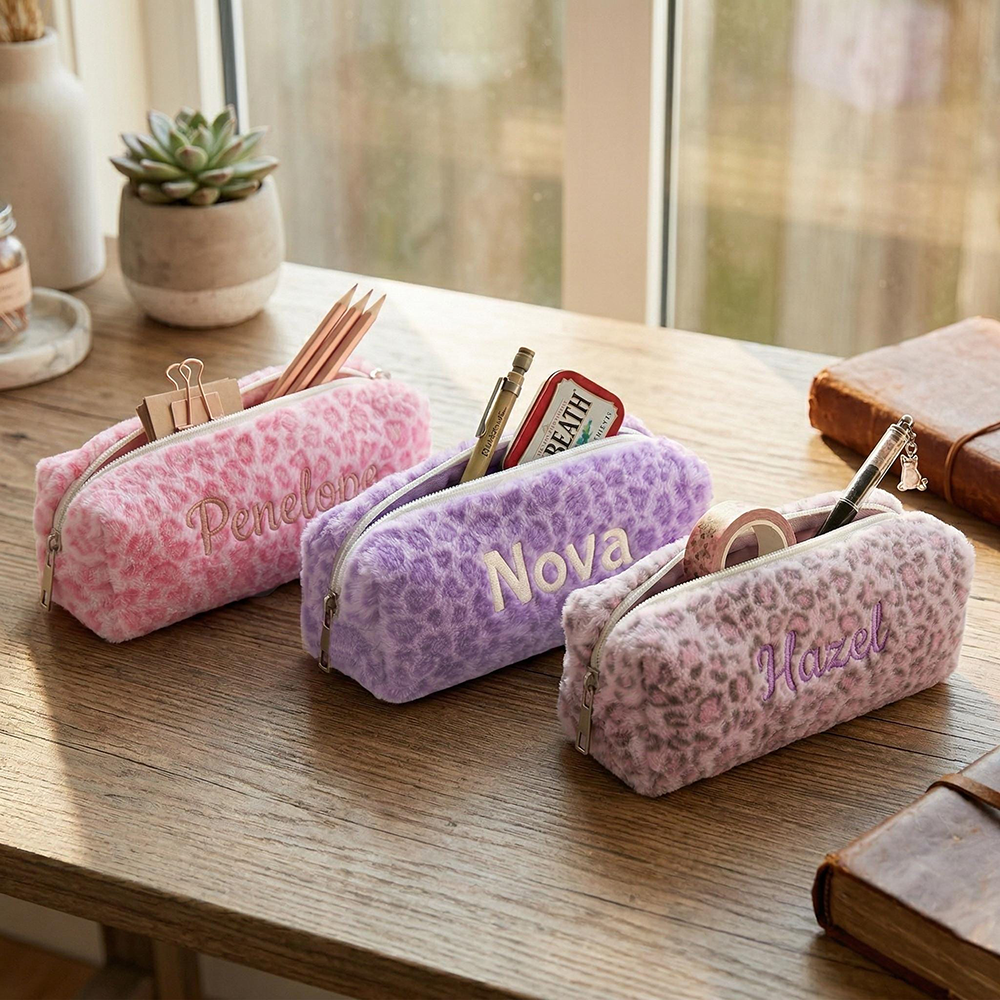 Personalized Embroidered Kids Soft Leopard Pencil Pouch | CWPack376