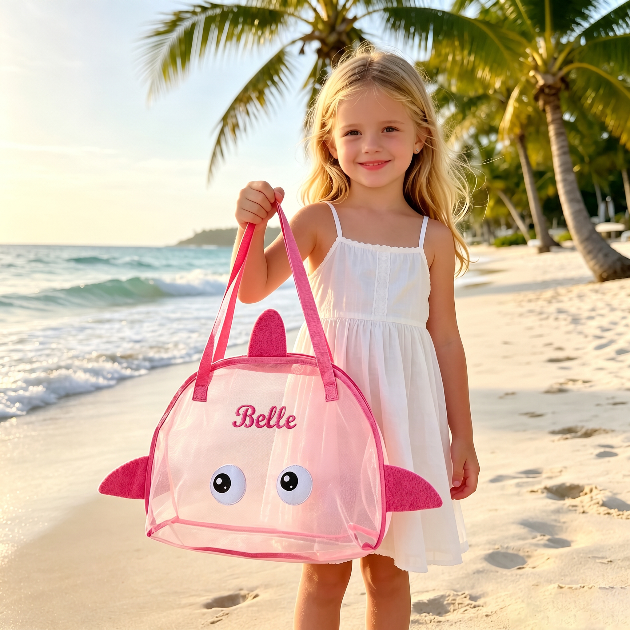 Personalized Embroidered Seashell Zipper Mesh Beach Bag | CWBeach256