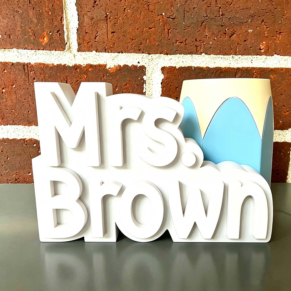Personalized 3D Printed Teacher Pen Cup and Name Stand | CWTeach14
