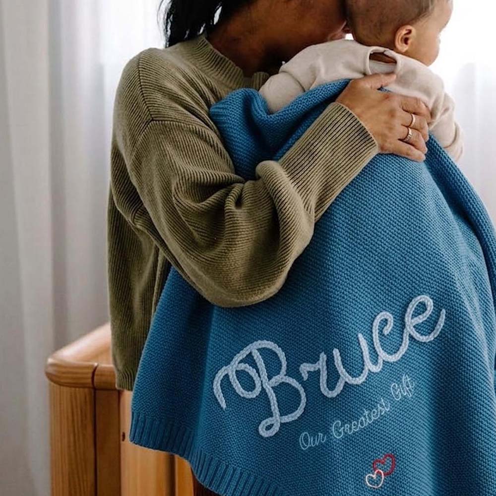Personalized Hand Embroidered Knit Blanket for Baby | CWBaby512