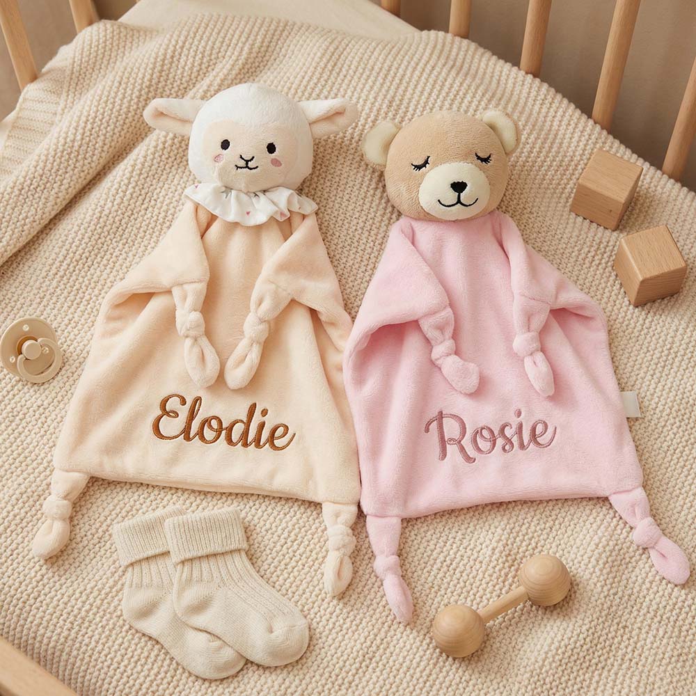 Personalized Embroidered Cute Animal Baby Security Blanket | CWToy199