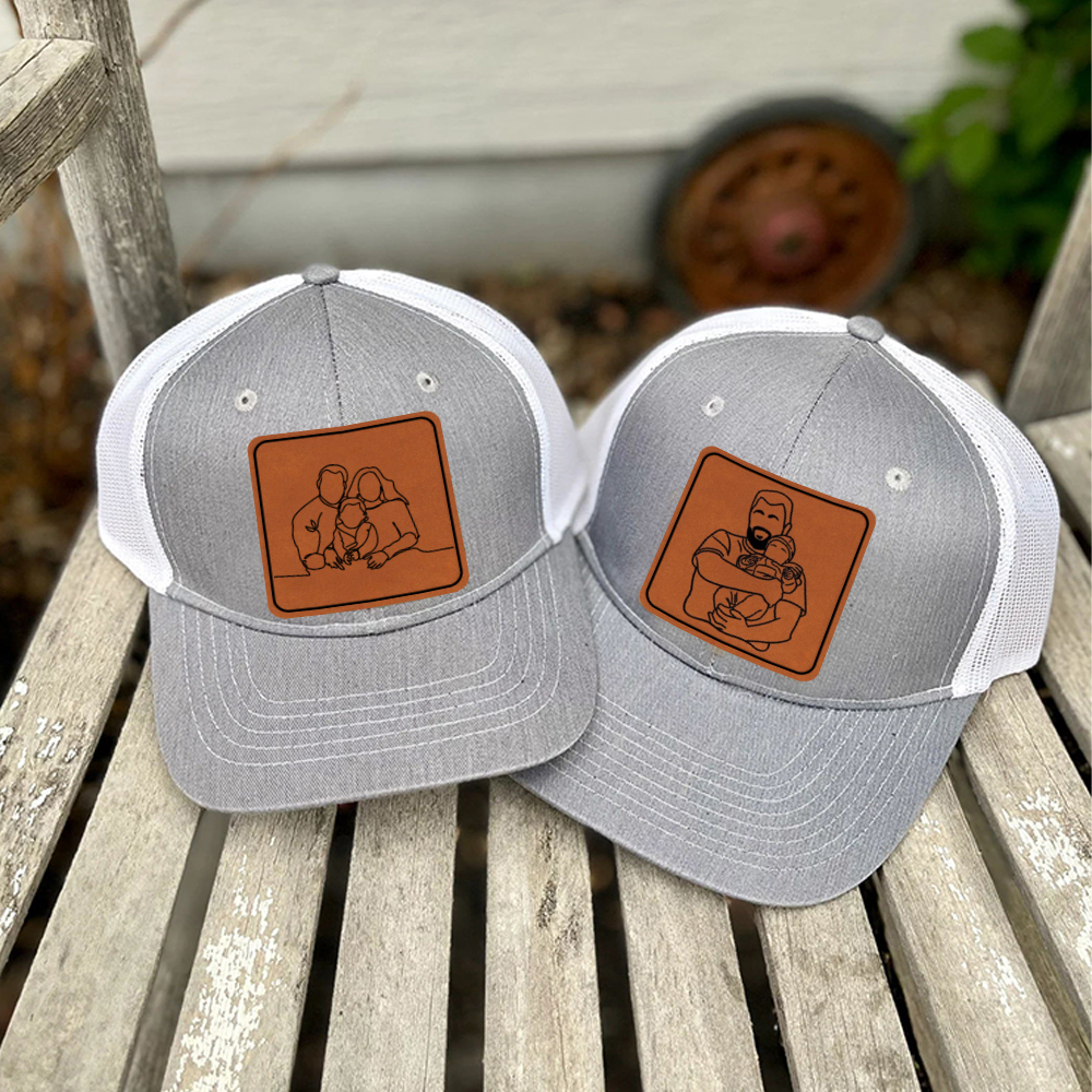 Personalized Engraved Outline Portrait Trucker Hat Gifts for Dad | CWBeach107