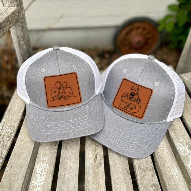 Personalized Engraved Outline Portrait Trucker Hat Gifts for Dad | CWBeach107