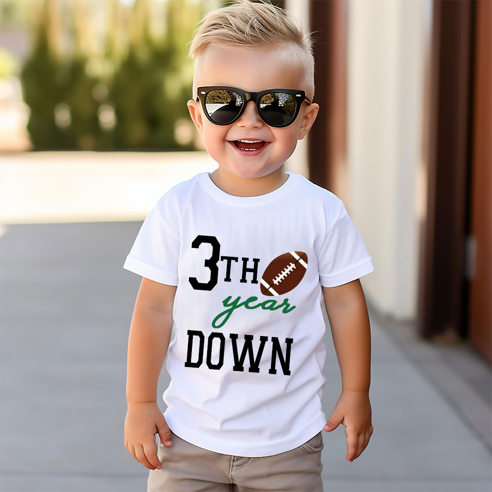 Personalized Three Year Down Football Birthday T-Shirt | inBirth21