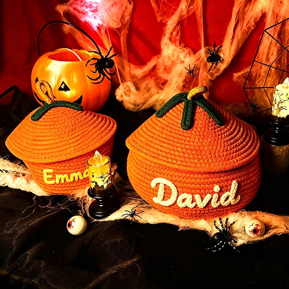 Personalized Hand Embroidered Halloween Pumpkin Treat Bucket | CWHalloween106