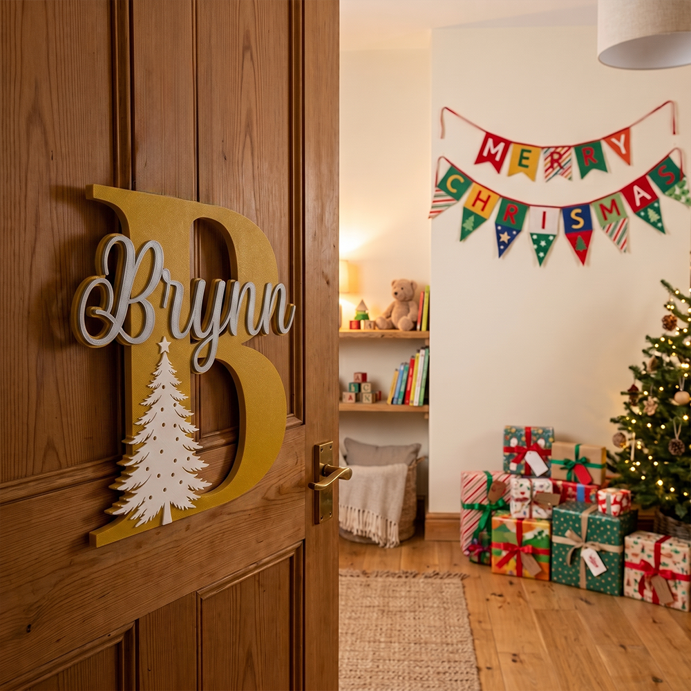 Personalized Christmas Monogram Door Decoration Name Sign | MCGift367