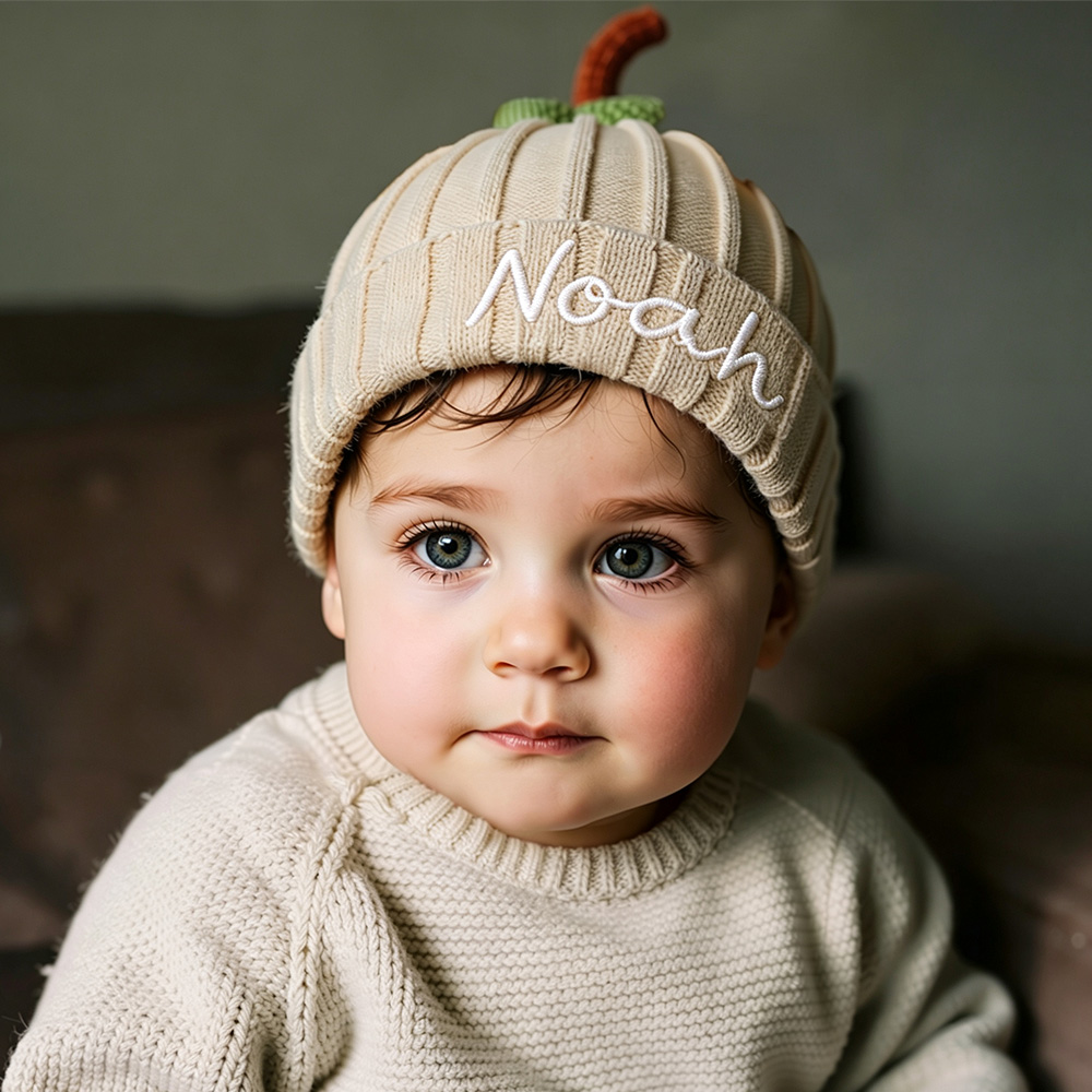 Personalized Embroidered Pumpkin Wool Beanie | CWHalloween126
