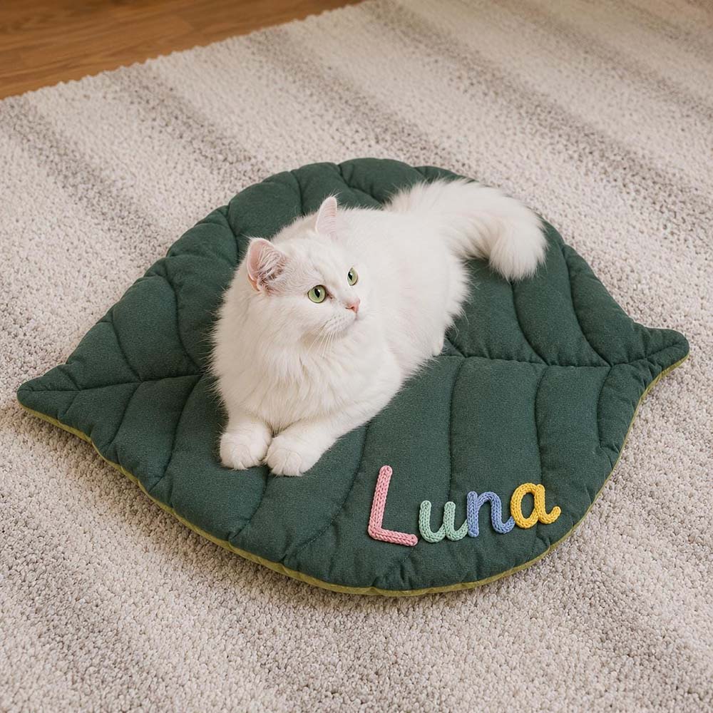 Personalized Embroidered Reversible Leaf Pet Mat | BKPet571