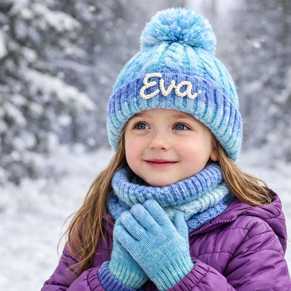 Personalized Hand Embroidered Gradient Knit Winter Outfit Set | HSKid86