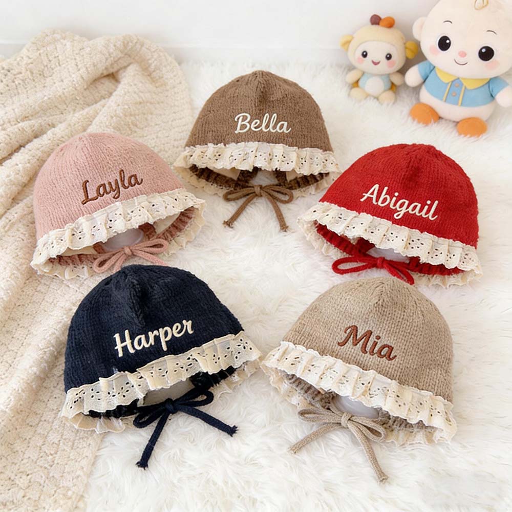 Personalized Embroidery Winter Hat Lace Bonnet | HSKid61