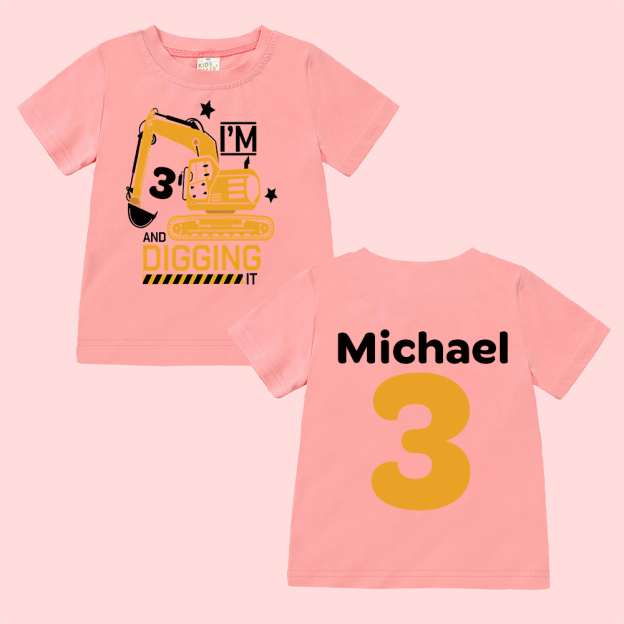 Personalized Construction Digging It Truck Birthday T-Shirt | inBirth26