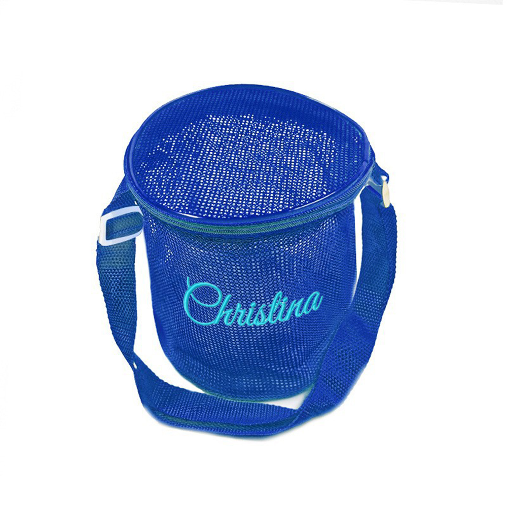 Personalized Embroidery Seashell Zipper Mesh Beach Bucket | CWBeach114