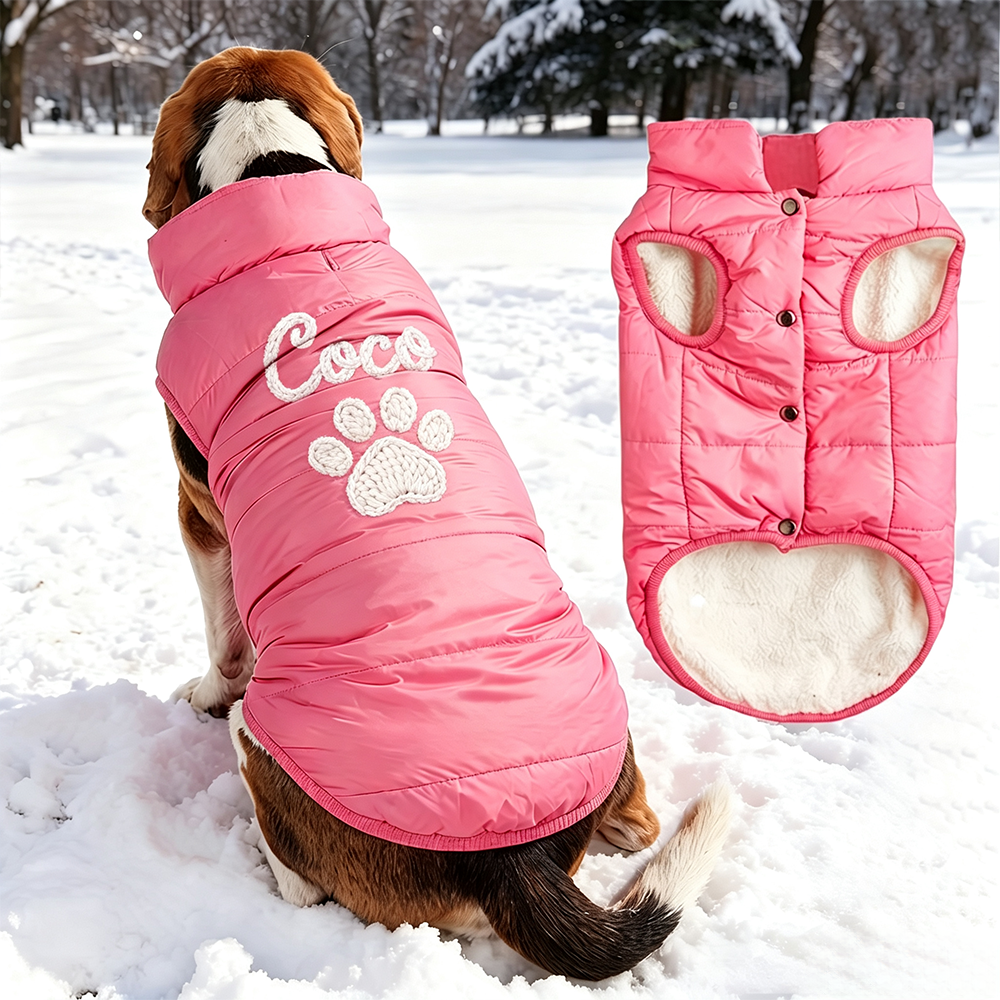 Personalized Hand Embroidered Pet Winter Warm Puffer Vest | BKPet576