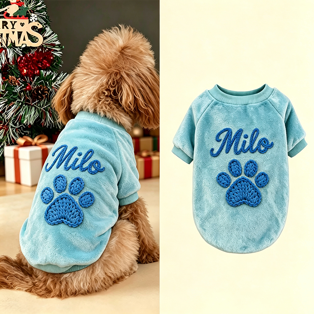 Personalized Hand Embroidered Christmas Pet Fleece Thermal Outfit | BKPet579