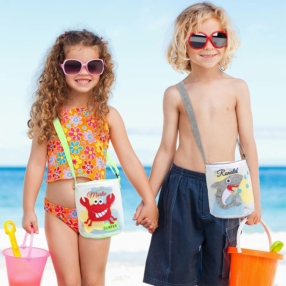 Personalized Embroidery Ocean Seashell Zipper Mesh Beach Bucket | CWBeach115