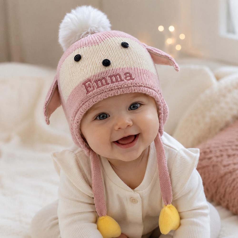 Personalized Embroidery Animal Ear Knit Beanie Hat | HSKid91