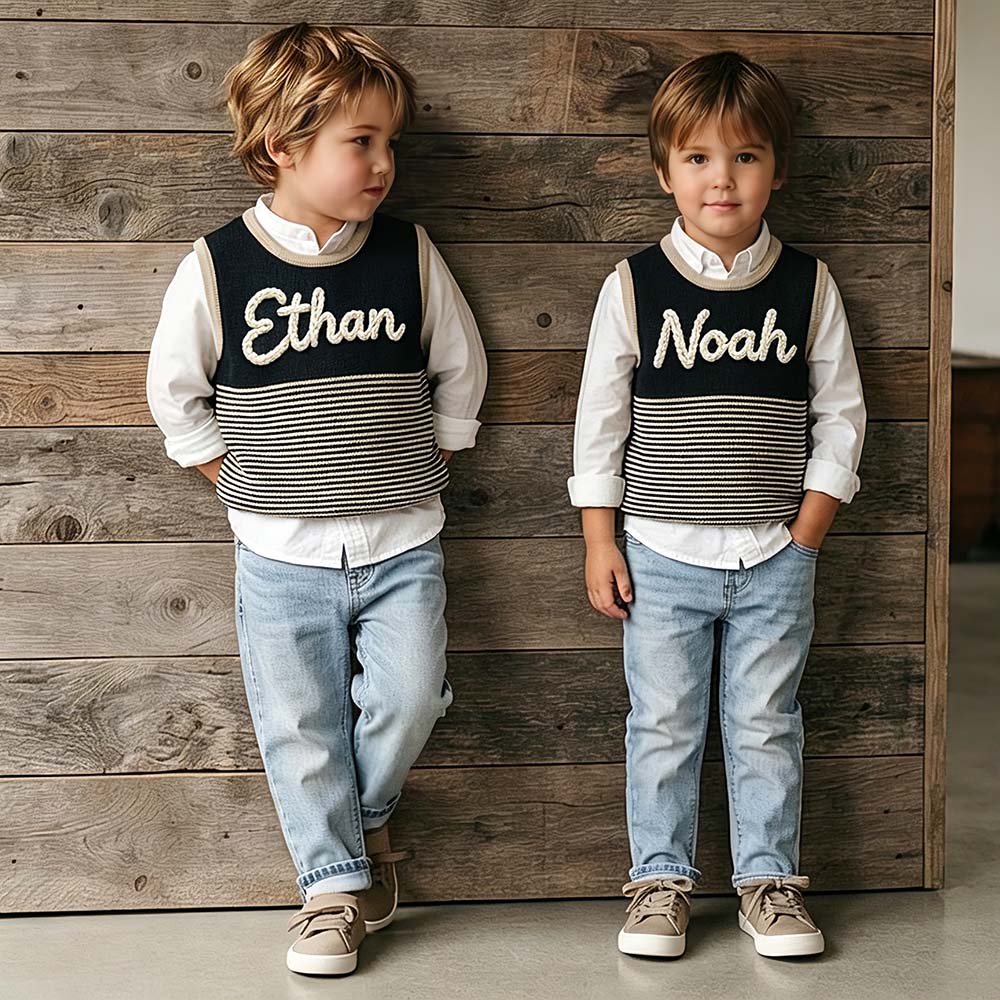 Personalized Hand Embroidered Kids Knit Crochet Vest | CWBaby529