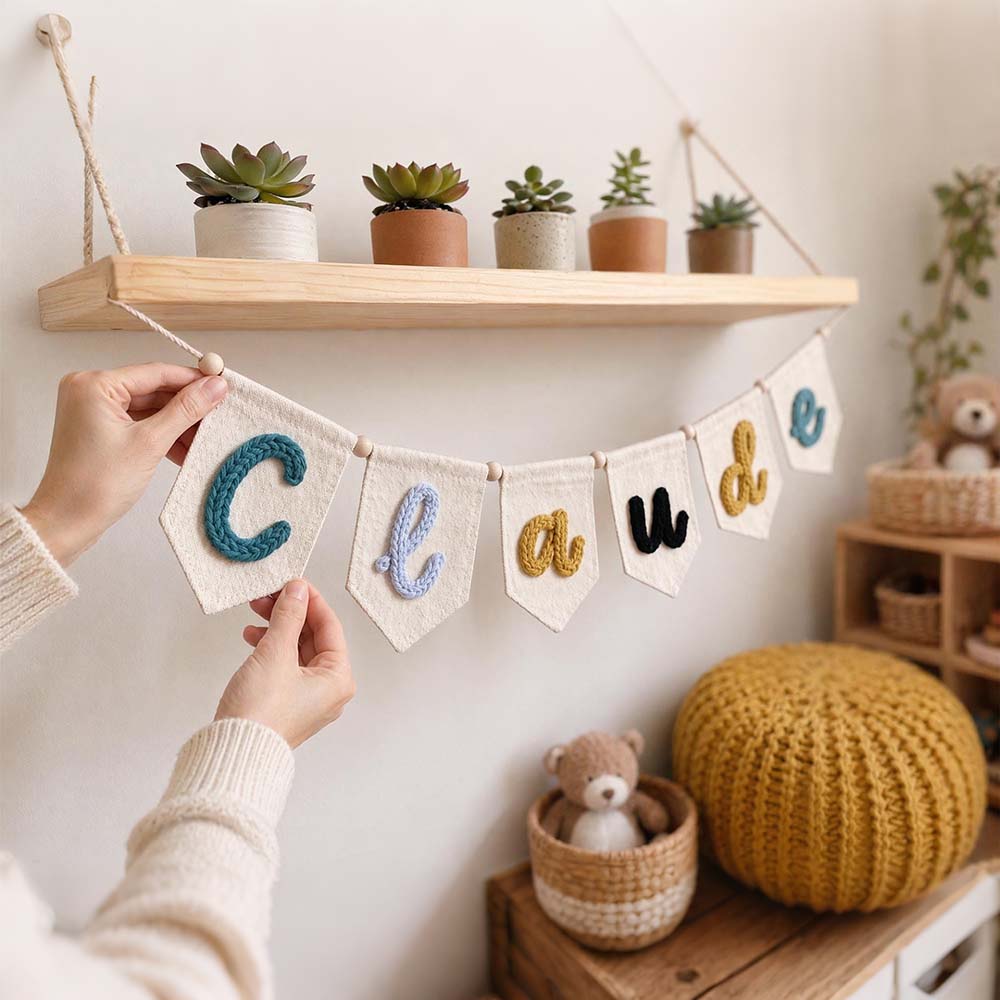 Personalized Hand Embroidered Yarn Letter Banner Decoration | CWGift105