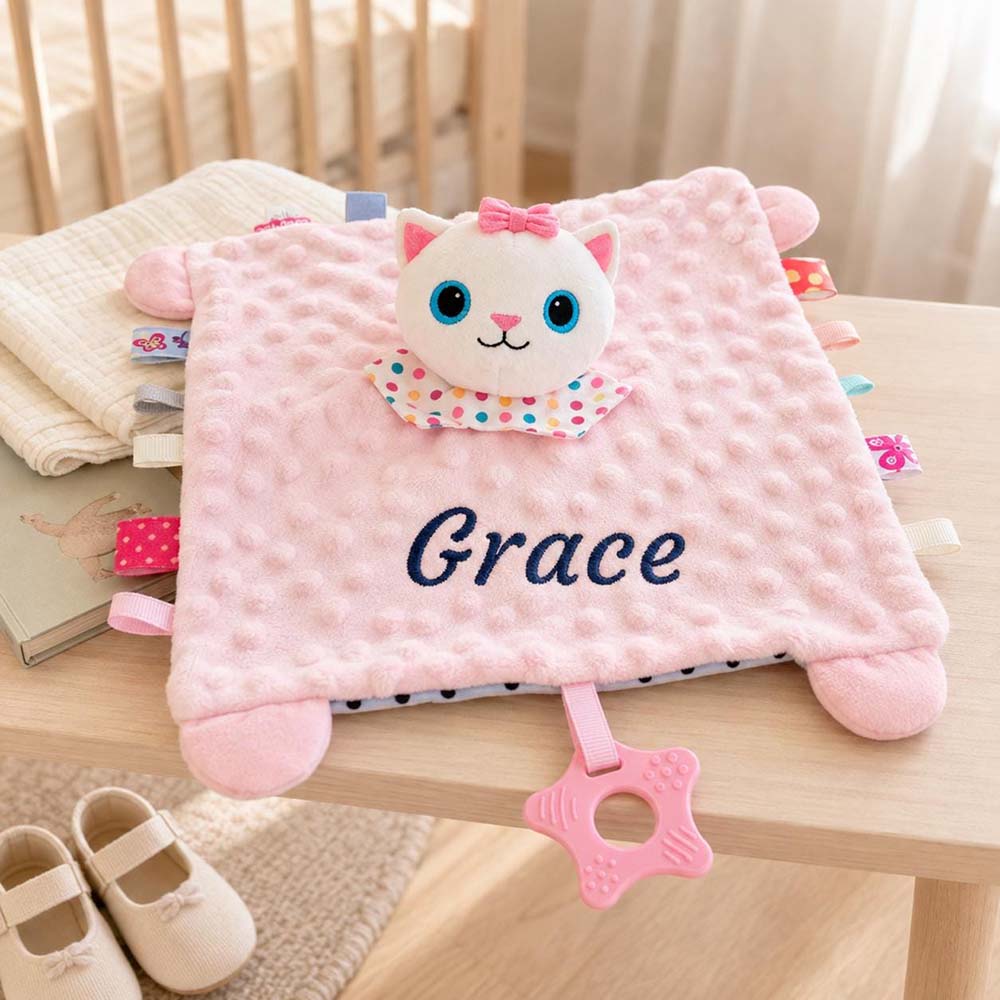 Personalized Embroidered Baby Minky Dot Animal Lovey Blanket | CWToy206