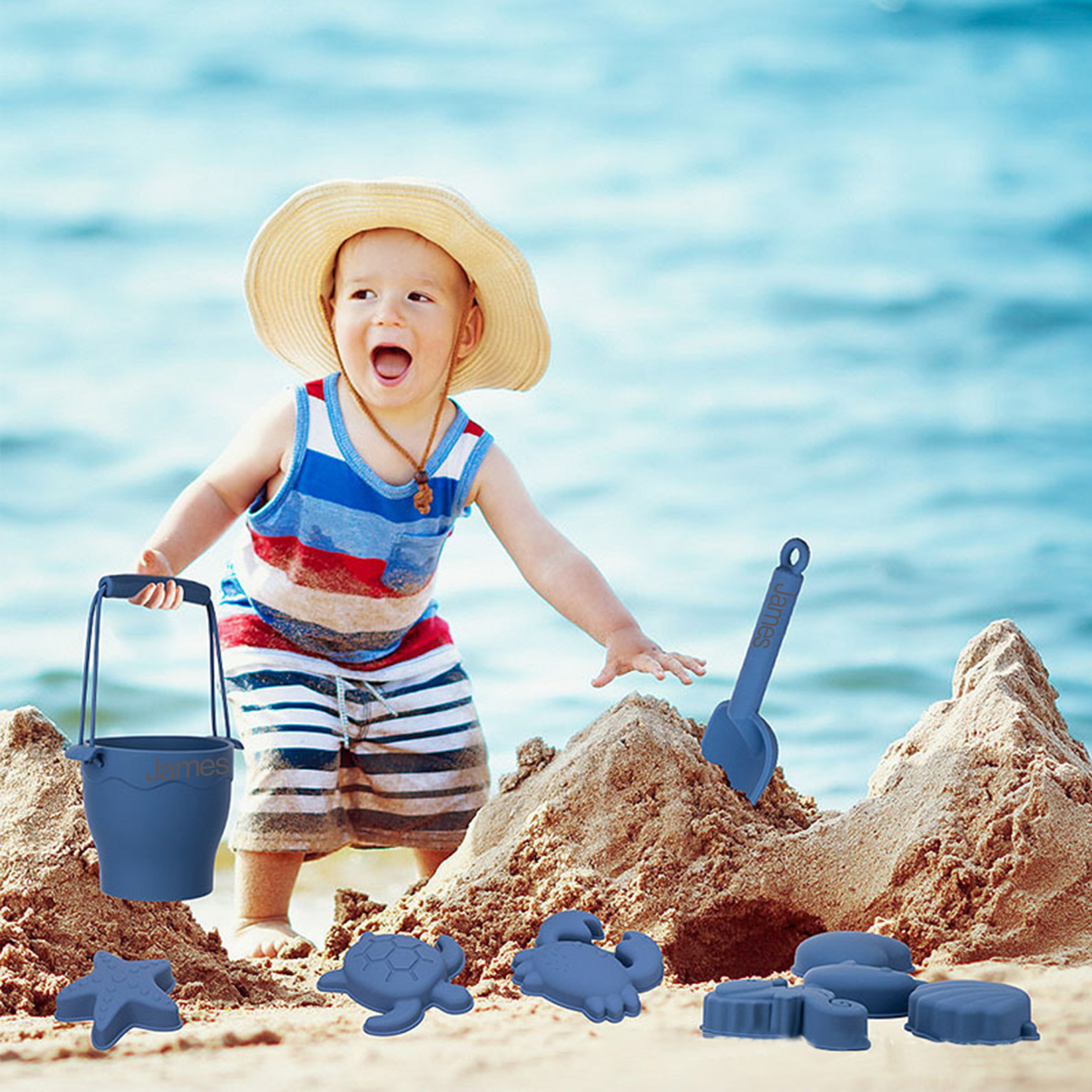 Personalized Kids Silicone Beach Bucket Set | CWToy52