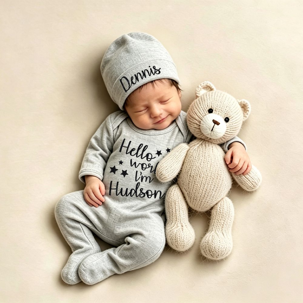Personalized Baby Hello World Romper & Hat Set | CWBaby536