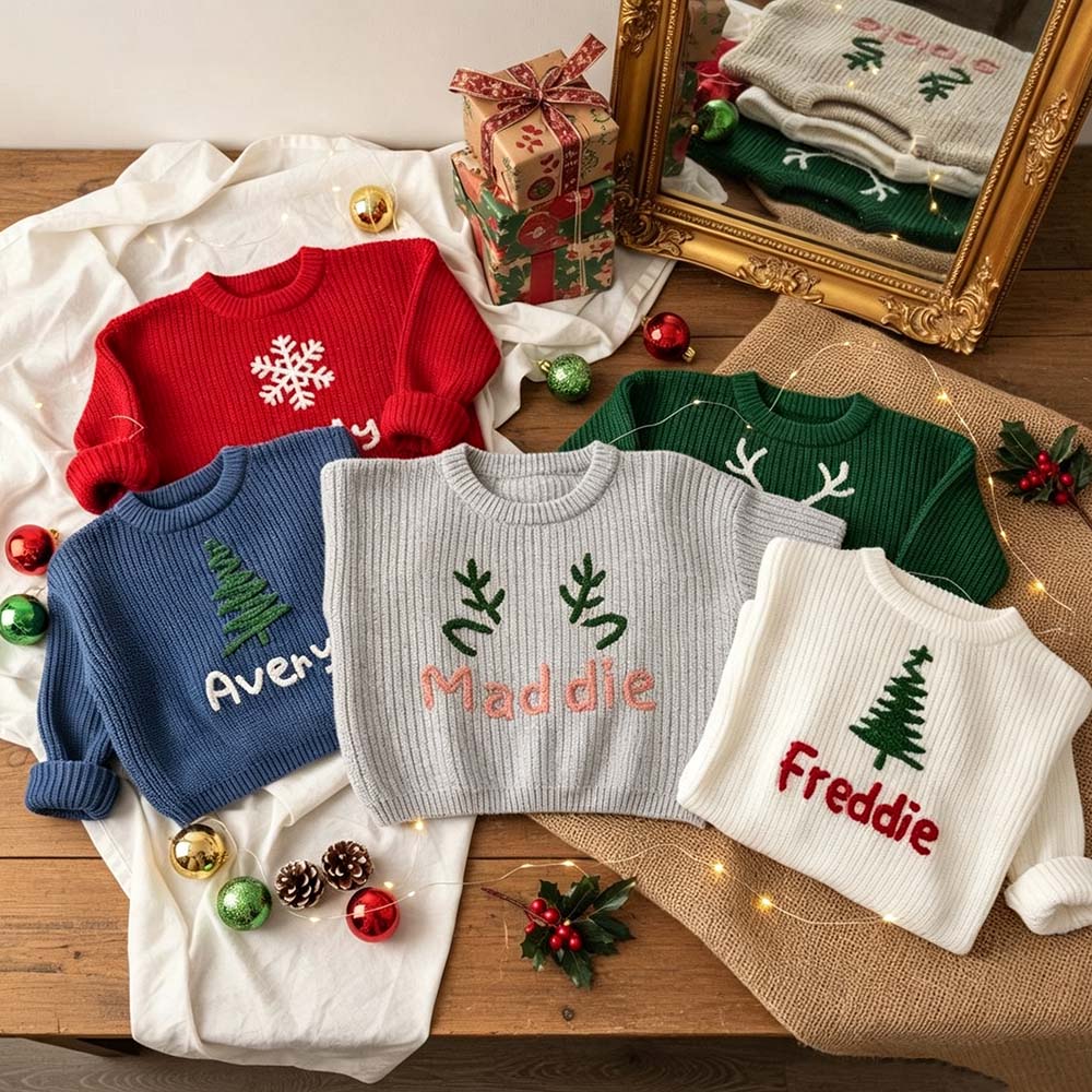 Personalized Hand Embroidered Christmas Knit Sweater | MCGift390