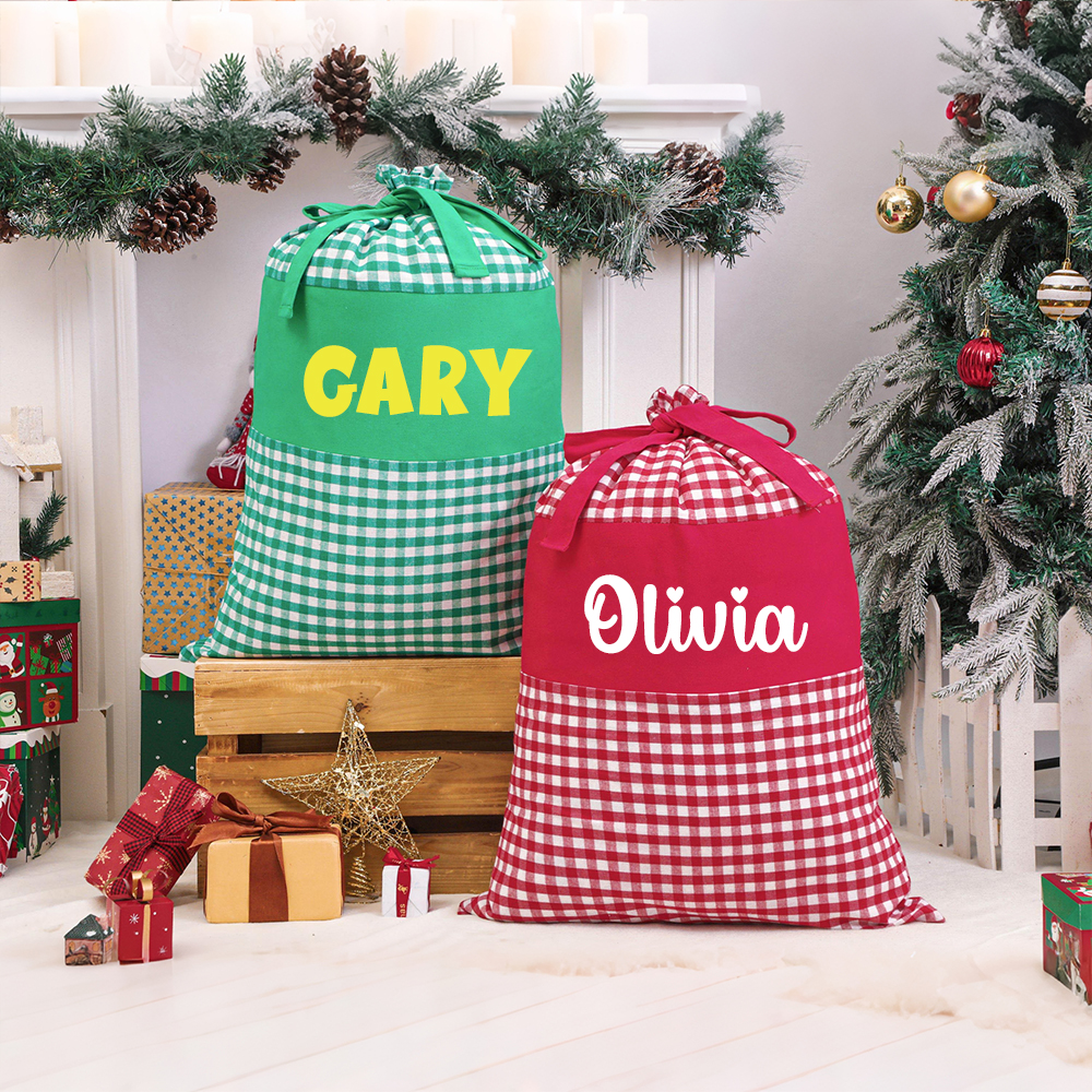 Personalized Christmas Gingham Name Santa Sack | MCGift392