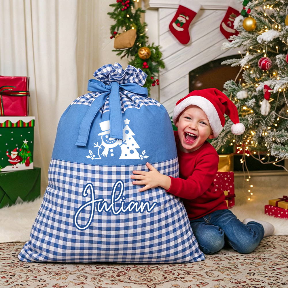Personalized Christmas Custom Name Plaid Gift Bag | MCGift397