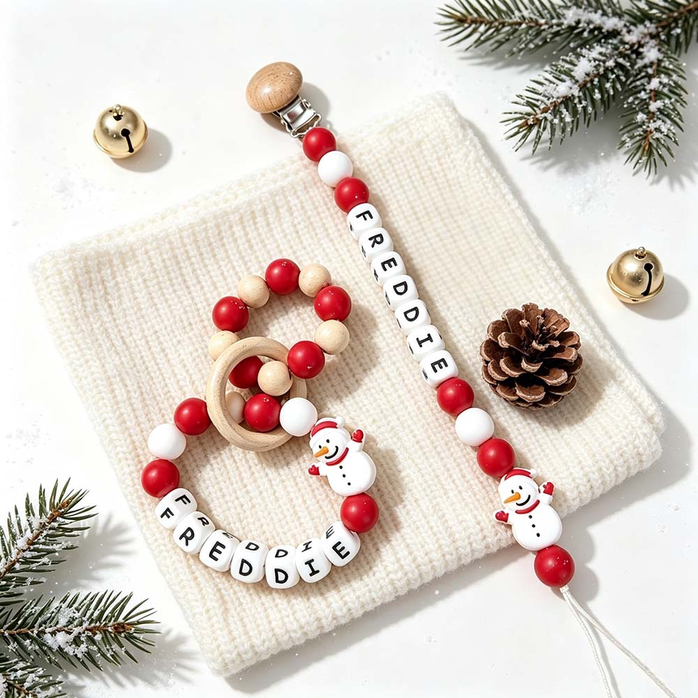 Personalized Christmas Baby Pacifier Clip & Rattle Ring | MCGift399