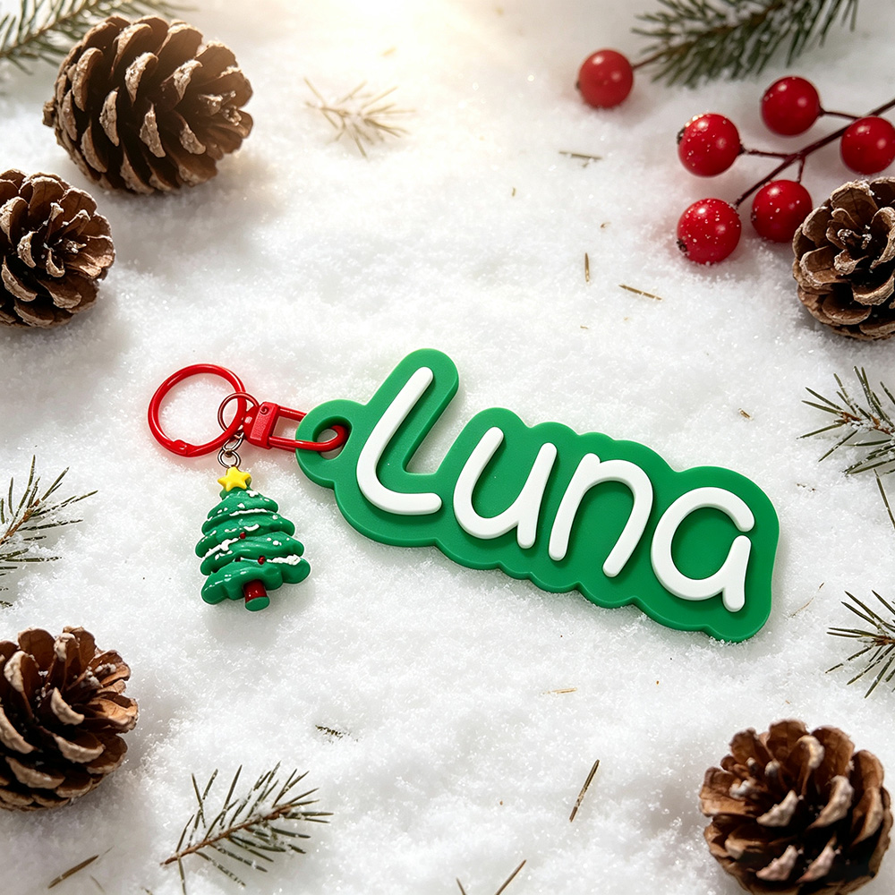 Personalized Christmas 3D Printed Name Tag Keychain Charm | MCGift401