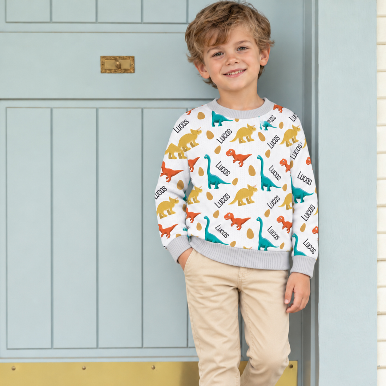 Personalized Lovely Kids Dinosaur Knit Sweater | CWSweater07