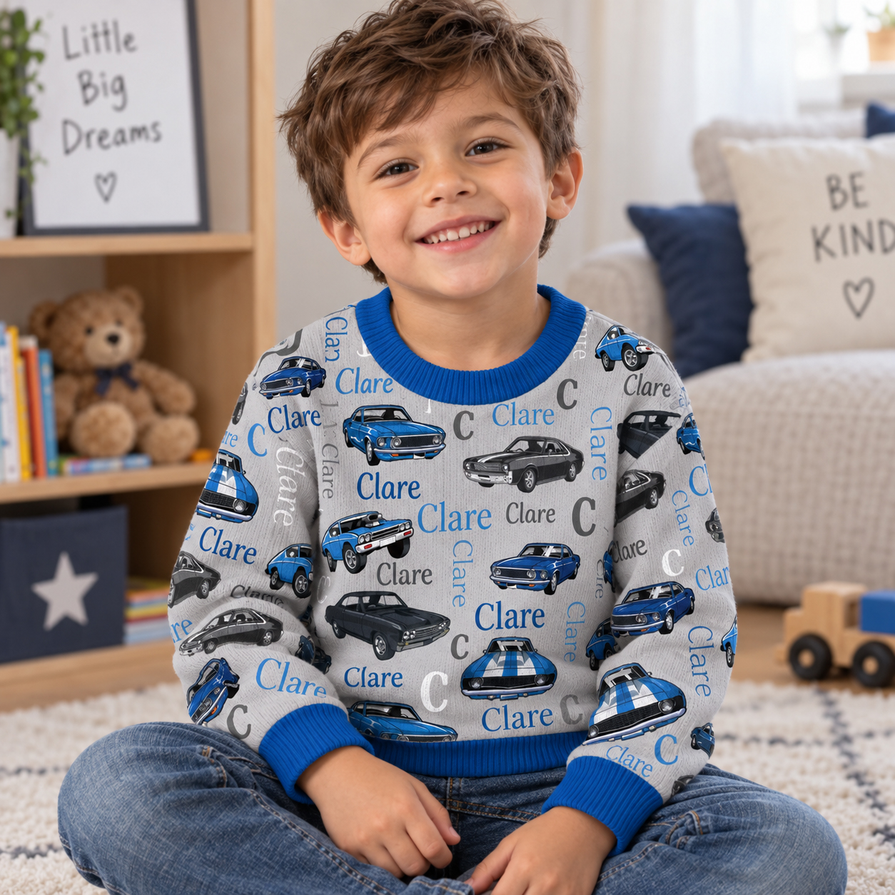 Personalized Lovely Kids Vintage Car Knit Sweater | CWSweater09