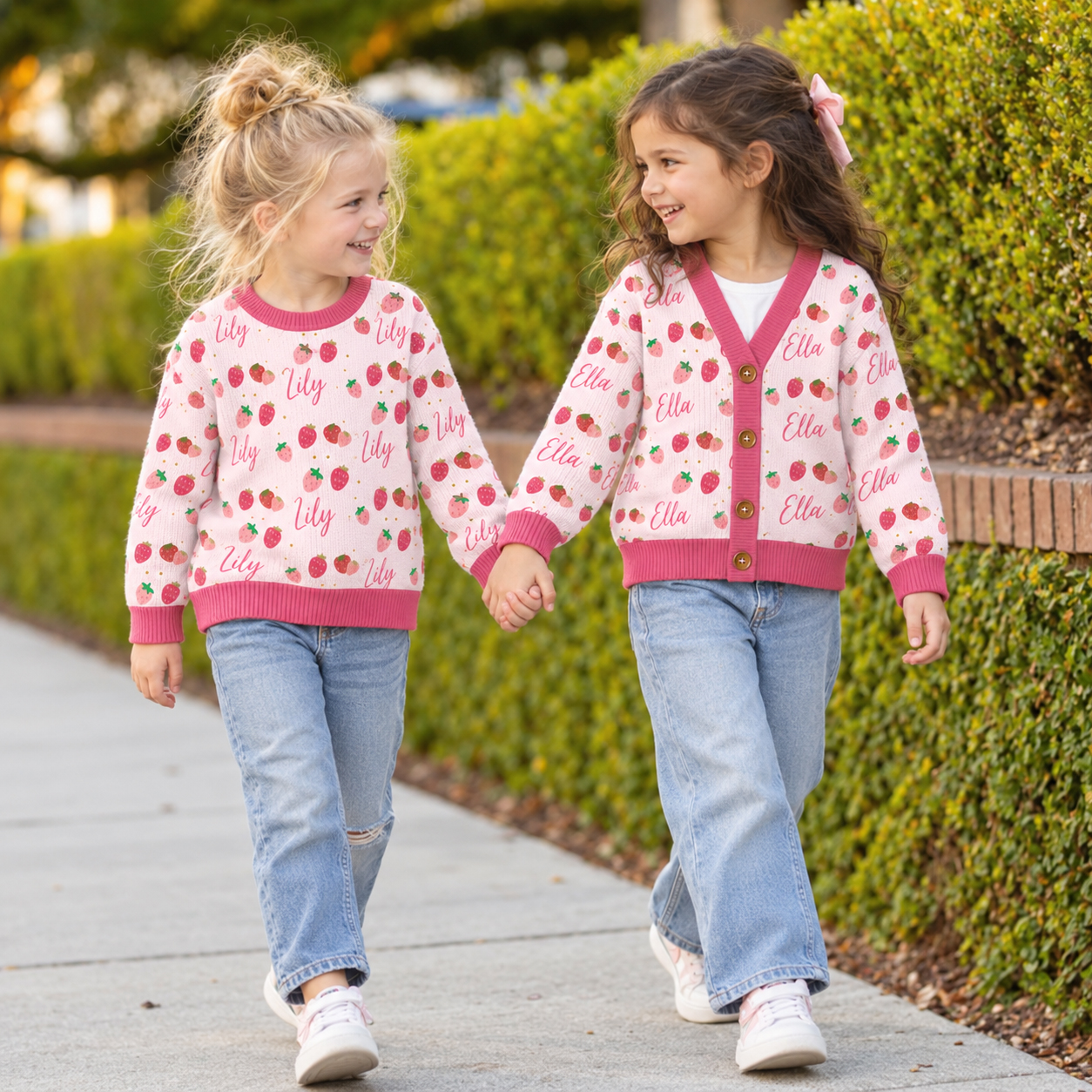 Personalized Lovely Kids Sweetheart Strawberry Knit Sweater | CWSweater10