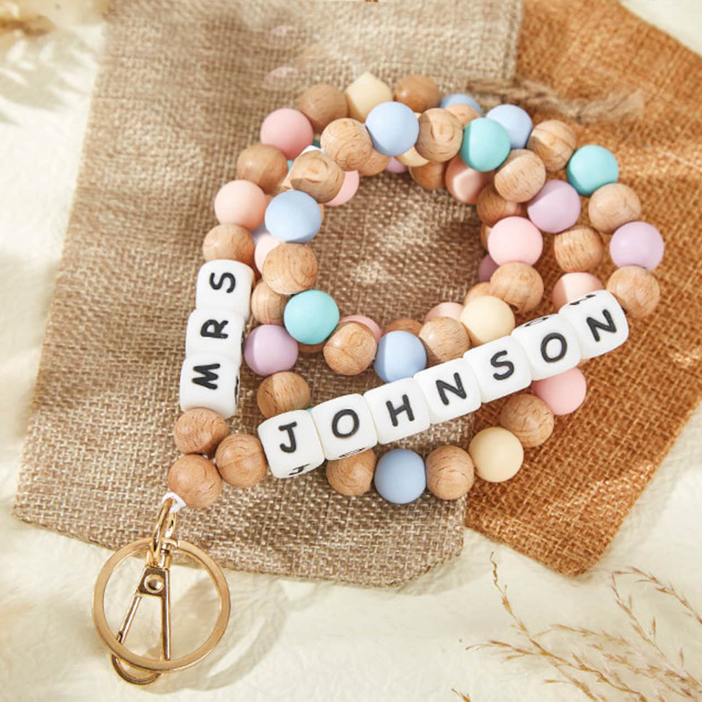 Personalized Teacher Lanyard Beaded Wooden for Teacher Appreciation Gift | CWTeach02