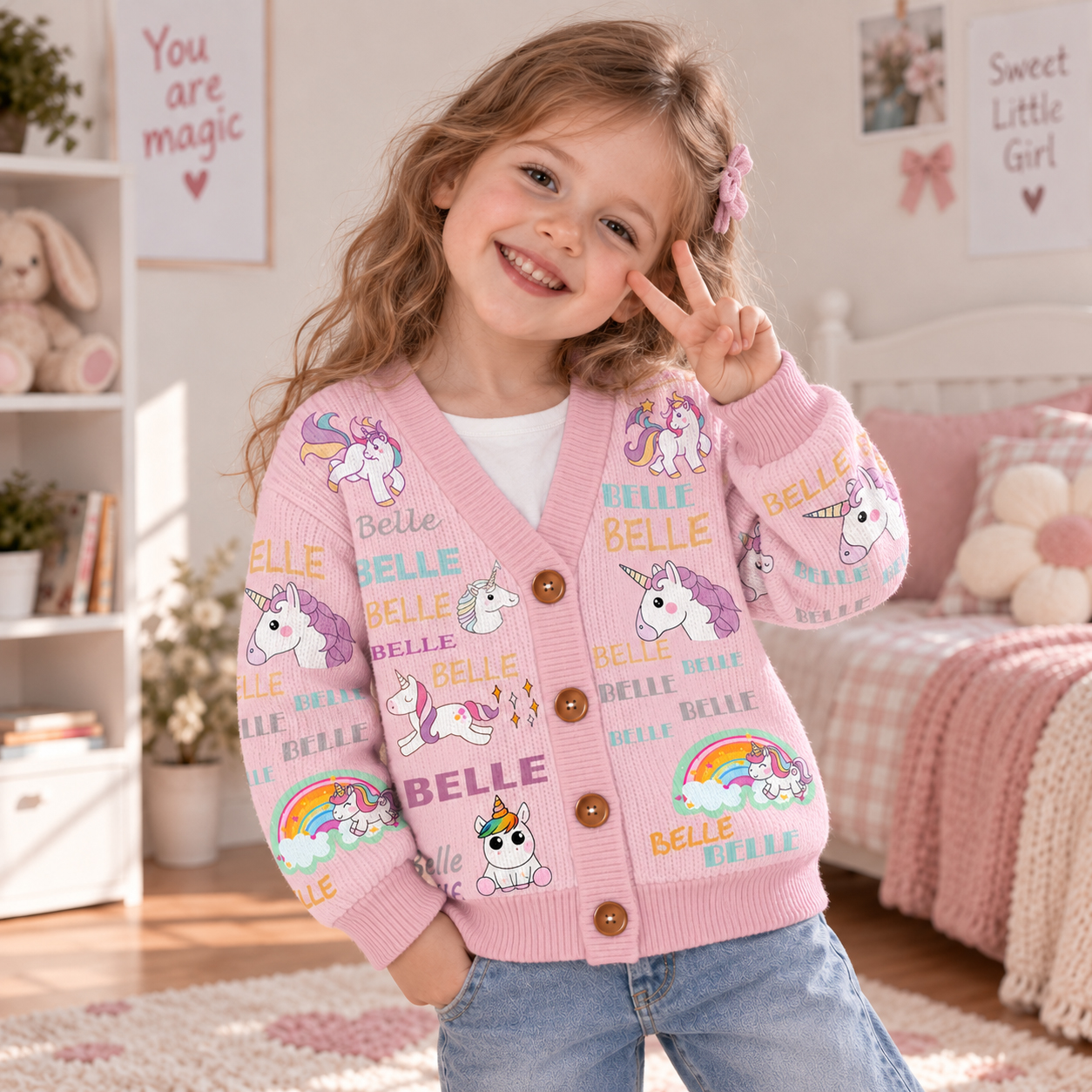 Personalized Lovely Kids Unicorn Knit Sweater | CWSweater04