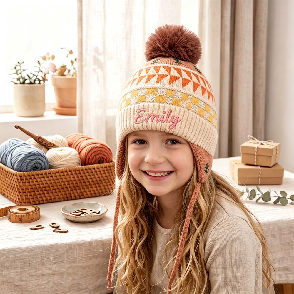 Personalized Embroidered Beanie Pom Pom Hat For Kids | HSKid98