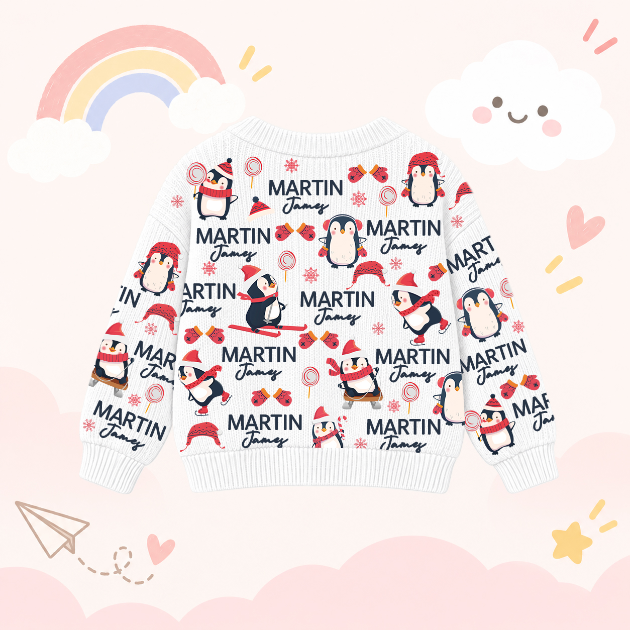 Personalized Lovely Kids Christmas Penguin Knit Sweater | CWSweater14