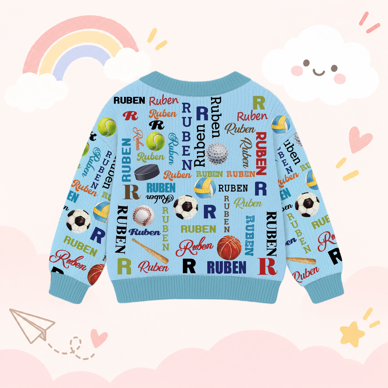 Personalized Lovely Kids Ball Sports Knit Sweater | CWSweater11