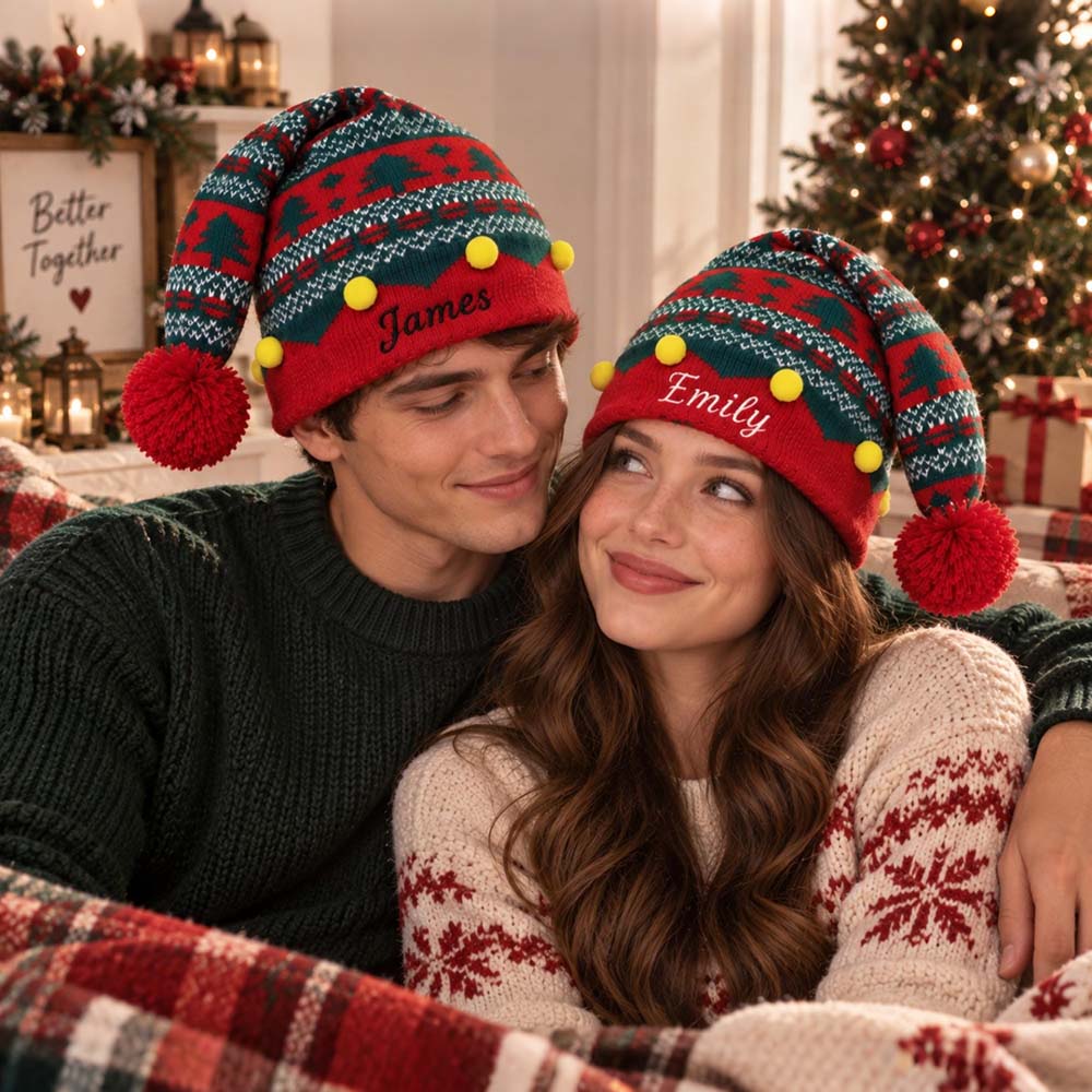 Personalized Embroidery Christmas Knit Beanie For Kid & Adult | MCGift411